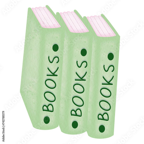 Three green books drawn by hand