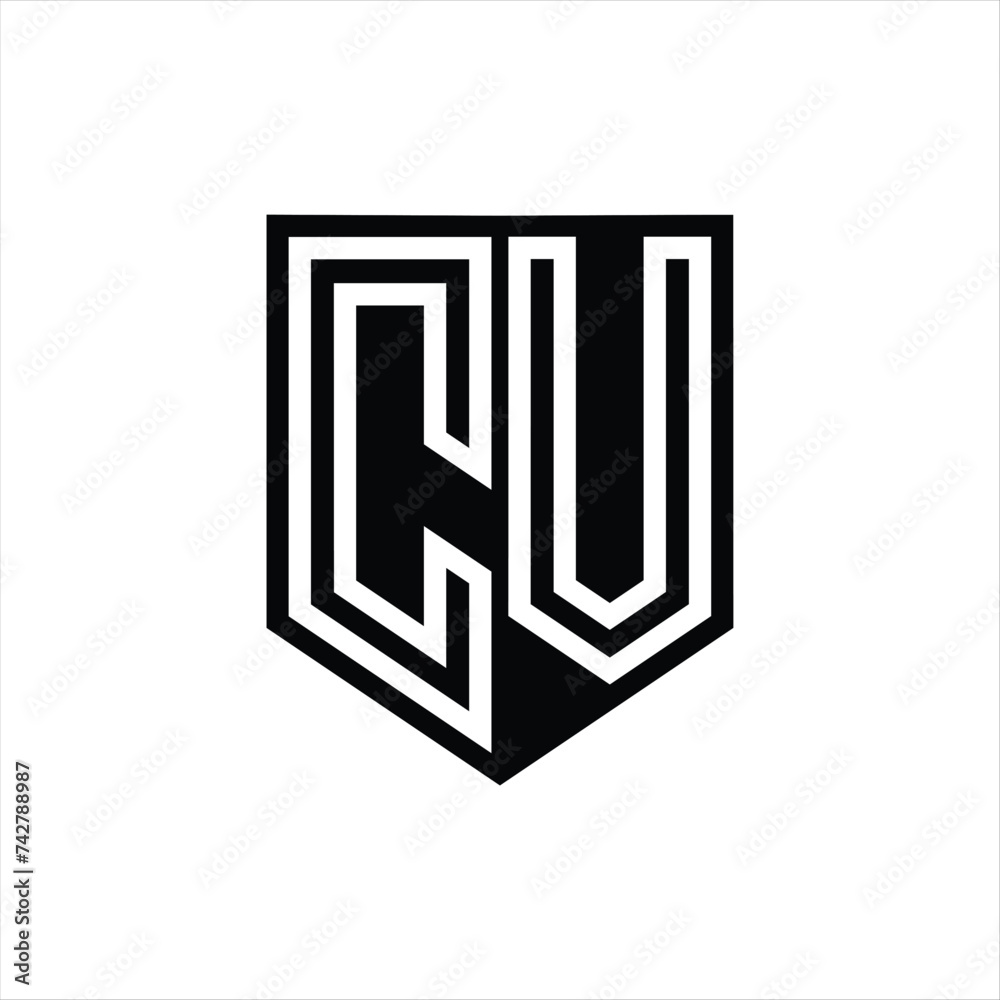 CV Letter Logo monogram shield geometric line inside shield design template