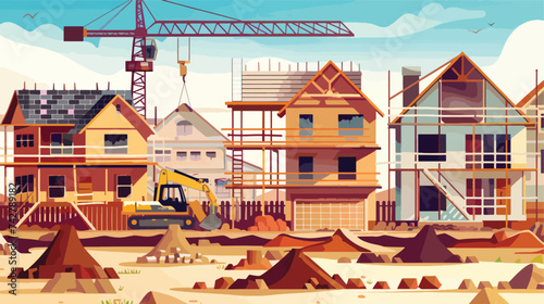 Building work process with houses and construction