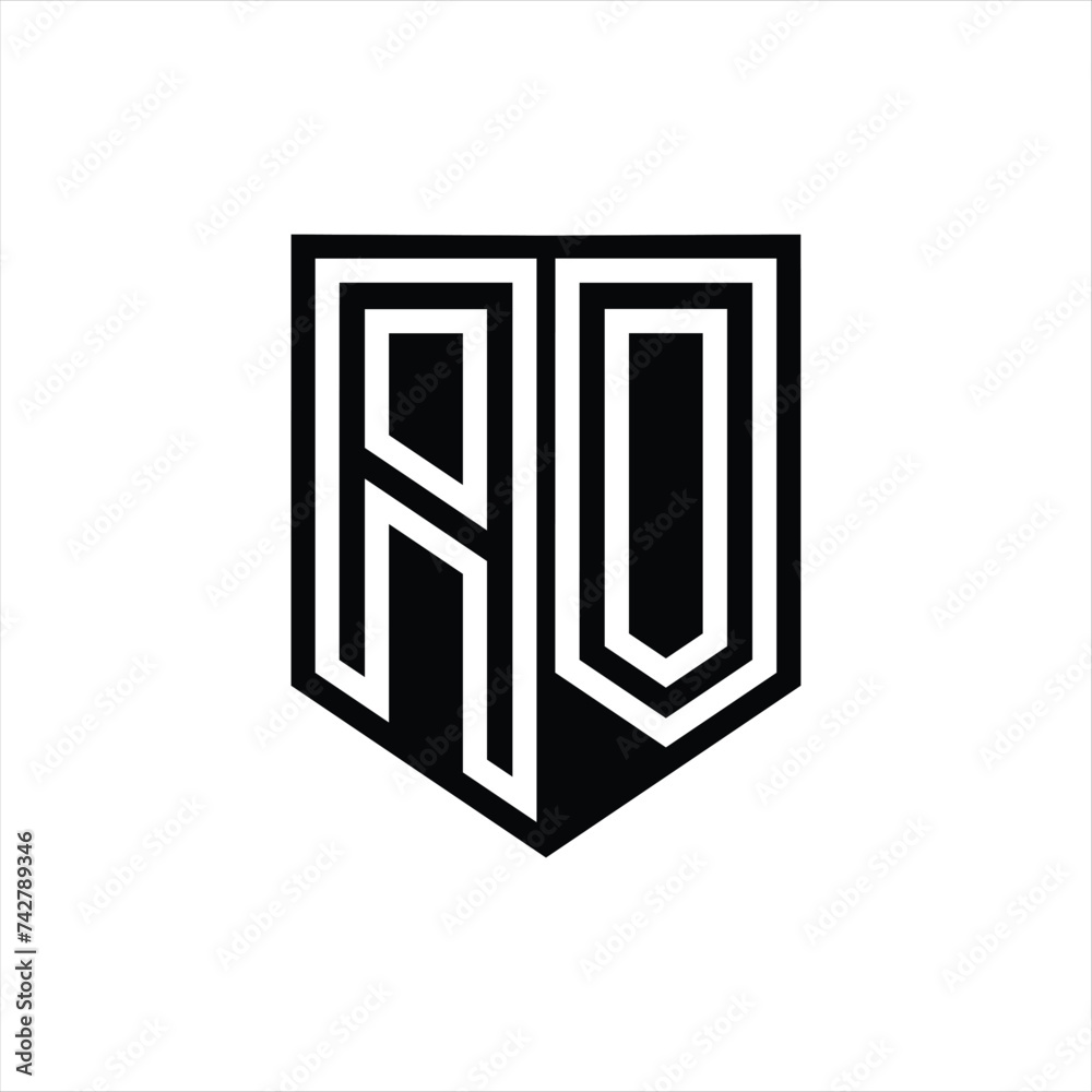 AO Letter Logo monogram shield geometric line inside shield design template AO Letter Logo monogram shield geometric line inside shield design template