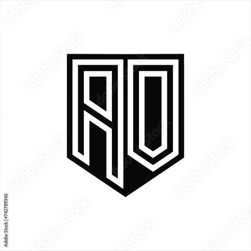 AO Letter Logo monogram shield geometric line inside shield design template