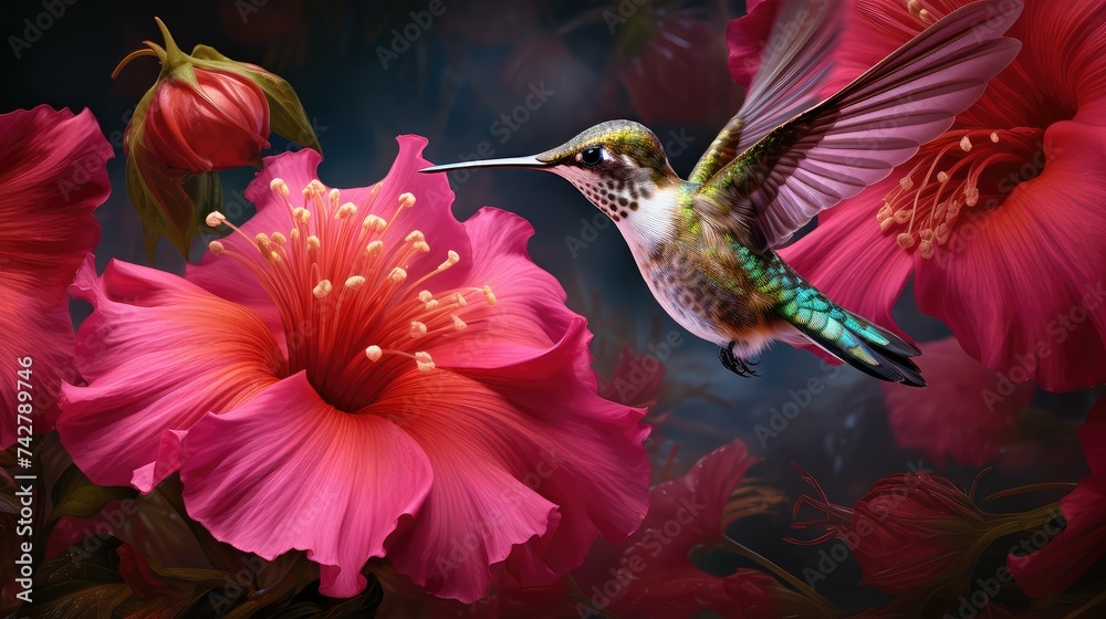 Obraz premium garden flower and hummingbird