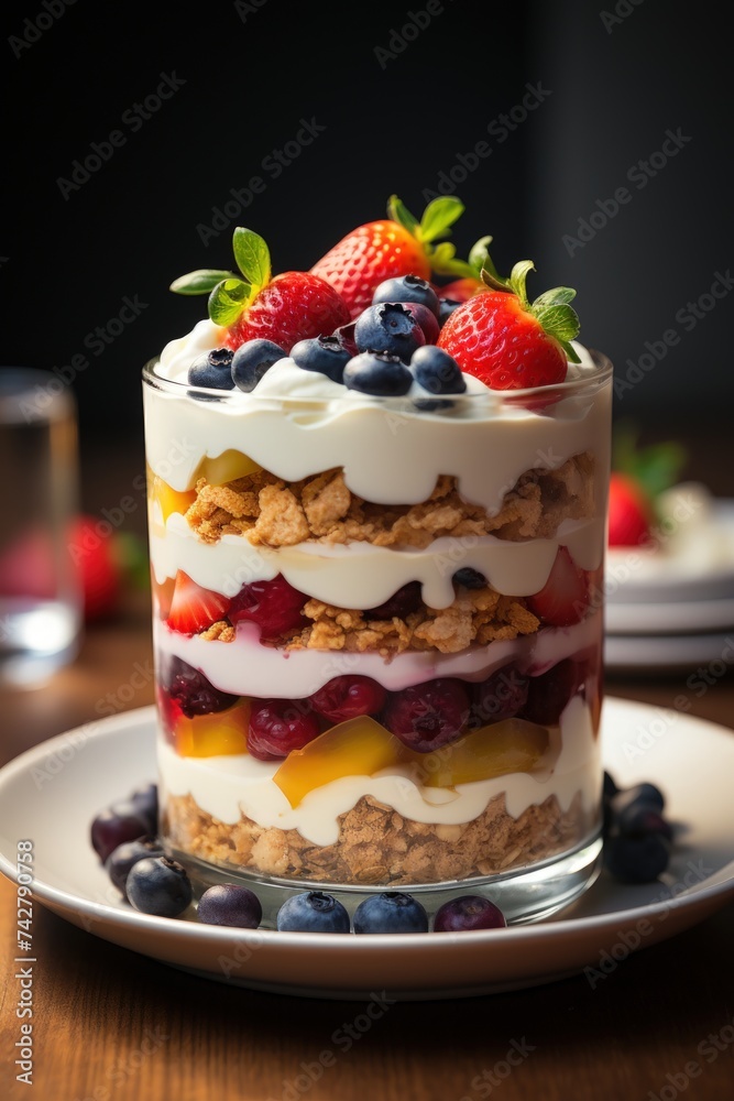 rainbow fruit parfait; dessert photography; best for banners, flyers, and posters