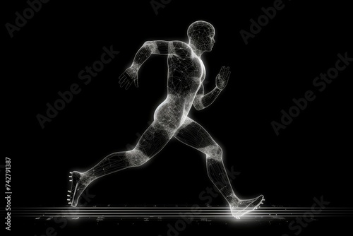 Futuristic wireframe runner glowing on a dark background, symbolizing speed and technology.