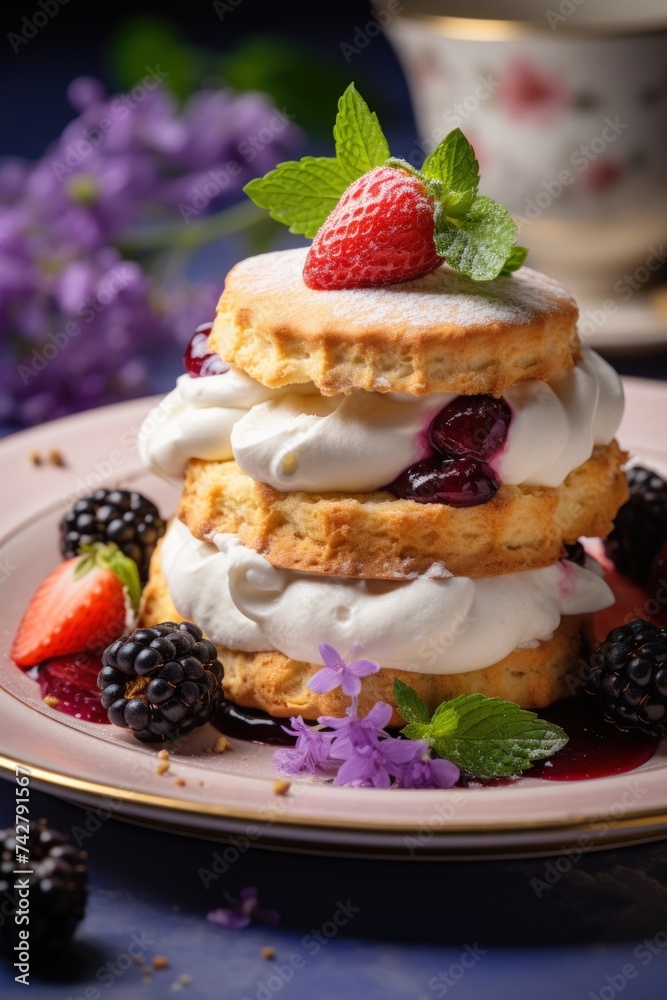 lavender shortcake biscuits; dessert photography; best for banners, flyers, and posters lavender shortcake biscuits; dessert photography; best for banners, flyers, and posters