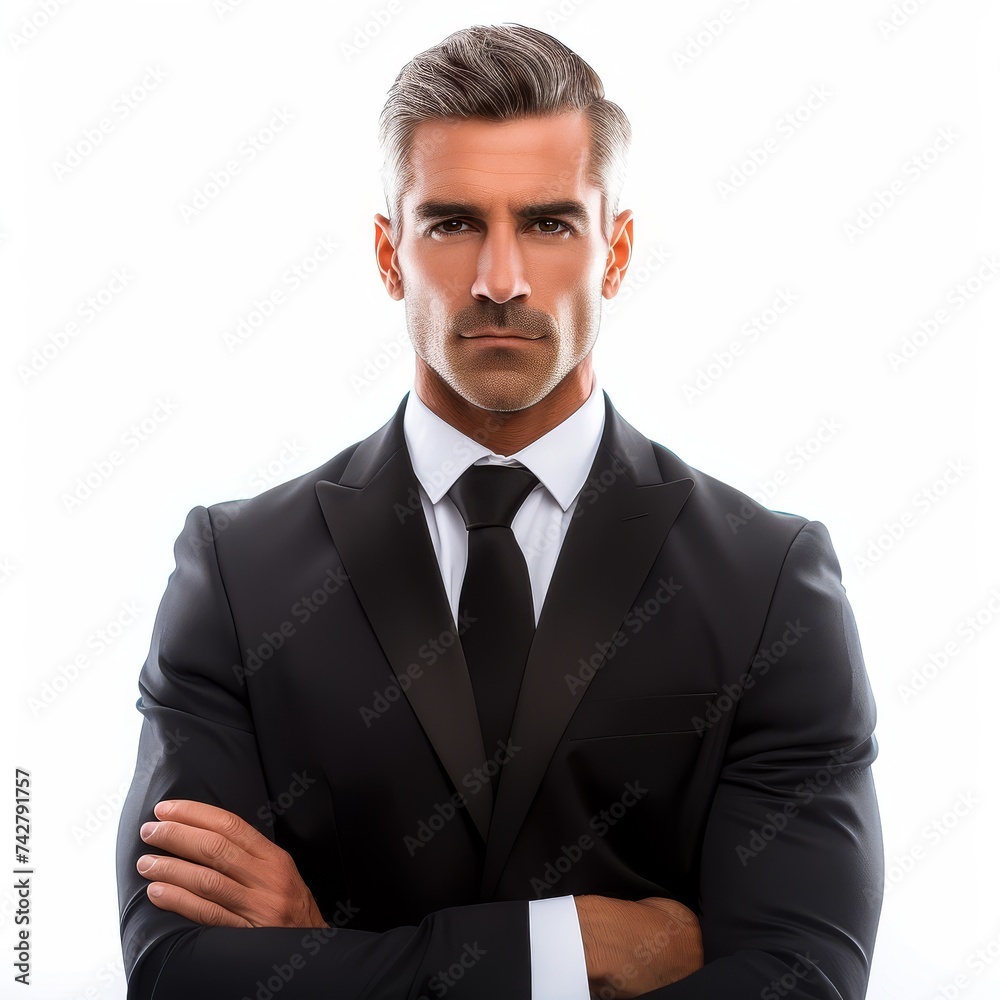 Confident businessman in a black suit with crossed arms Confident businessman in a black suit with crossed arms