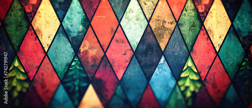 Retro Geometric Pattern: Colorful and Abstract Design with Vintage Style Squares and Triangles