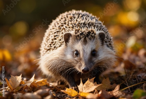 Hedgehog in autumn forest