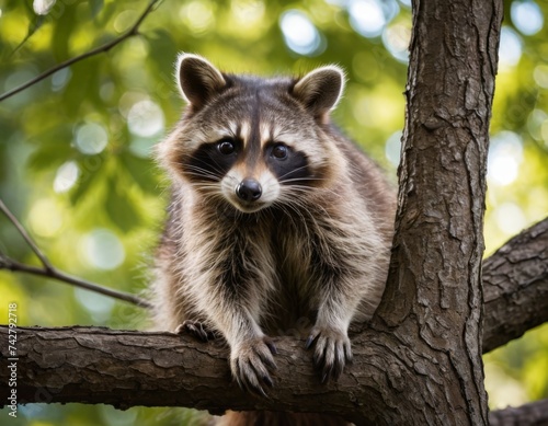 A raccoon on a tree branch