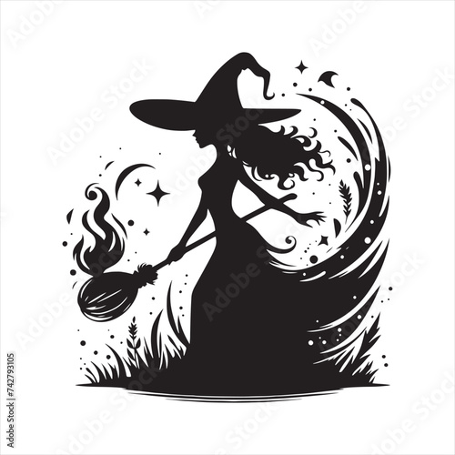 Halloween Witch Silhouette Spectacle - A Comprehensive Collection of Hauntingly Beautiful Art with Witch Vector - Halloween Silhouette
