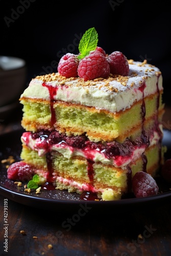 raspberry pistachio cake; dessert photography; best for banners, flyers, and posters