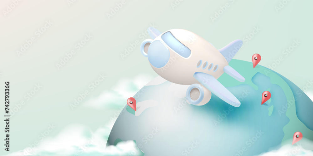Naklejka premium Global Adventures Await: A Whimsical Journey Across the Skies