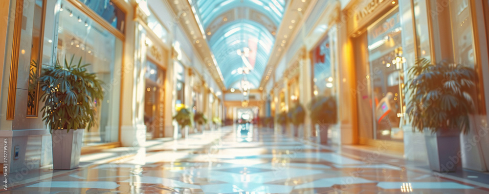 Obraz premium Blurred and defocused shopping mall interior as background.
