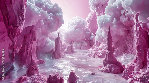 Surreal Landscape: Dreamlike Vision of a Colorful and Imaginative Fantasy World photo