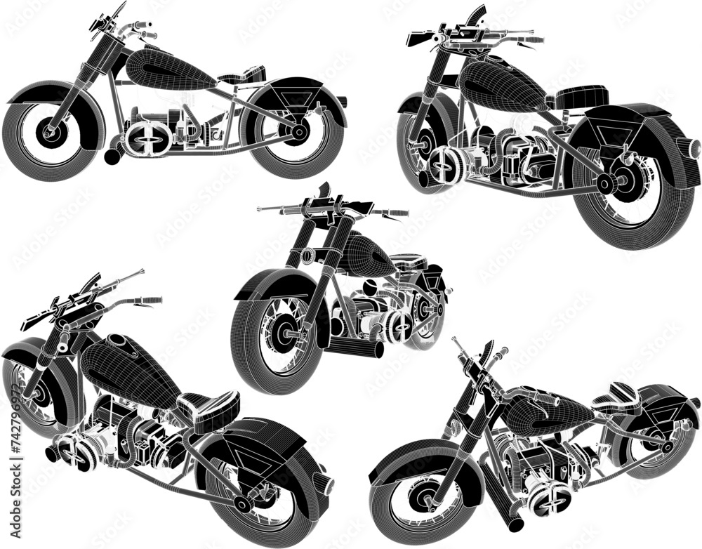 Obraz premium Vector illustrator sketch design of a large cc motorbike for a touring travel club