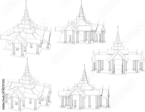 Traditional ethnic sacred temple architectural drawing design vector illustration sketch © nur