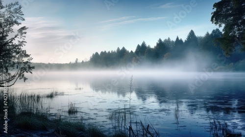 tranquil fog over lake