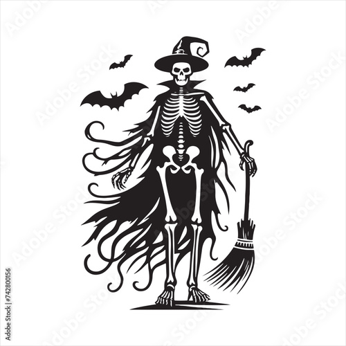 Eerie Halloween Skeleton Silhouette Ensemble - Crafting a Menacing Tale with Halloween Skeleton Illustration and Skeleton Vector - Halloween Silhouette
