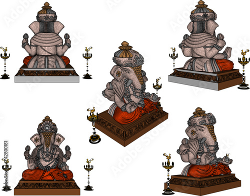 Vector illustration sketch of altar design for worshiping god goddess ganesha