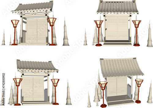 Vector illustration sketch of traditional Japanese ethnic god and goddess worship altar design
