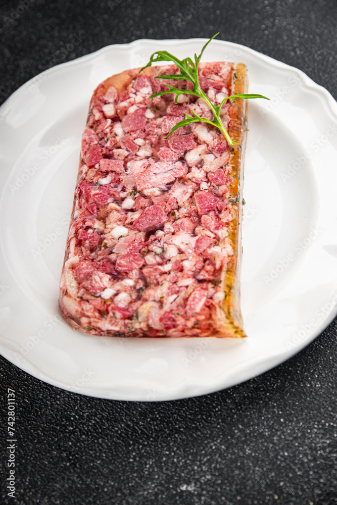 meat terrine slice pate Campagne meat loaf pork meat pie tasty fresh healthy eating cooking appetizer meal food snack on the table copy space food background meat terrine slice pate Campagne meat loaf pork meat pie tasty fresh healthy eating cooking appetizer meal food snack on the table copy space food background