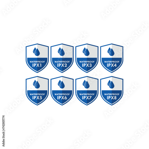 Waterproof ipx logo set, Waterproof ipx label set vector graphics