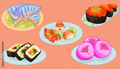Food Illustration. Japanese food. Vector Illustration