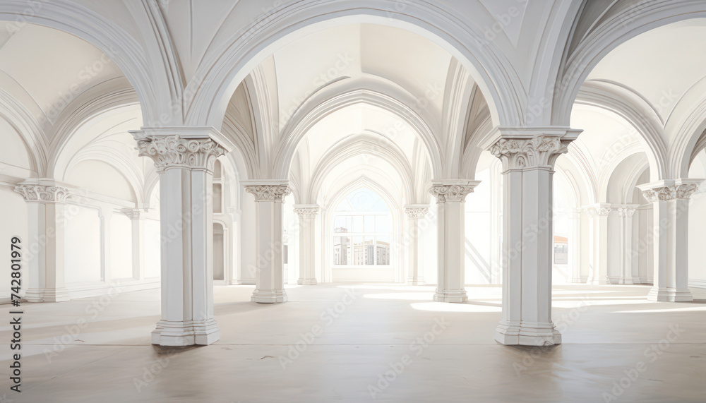 the white hall with many gothic arches 