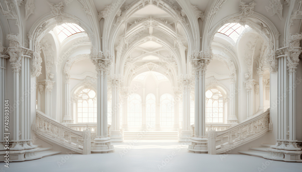 white marble  castle arches ,stairs and window blackground