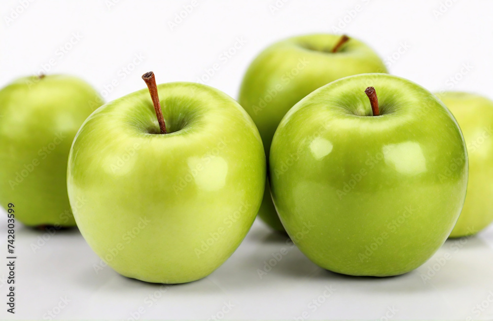 Delicious green apples on white background Delicious green apples on white background