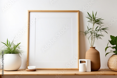 Mockup frame close up in living room interior, 3d render