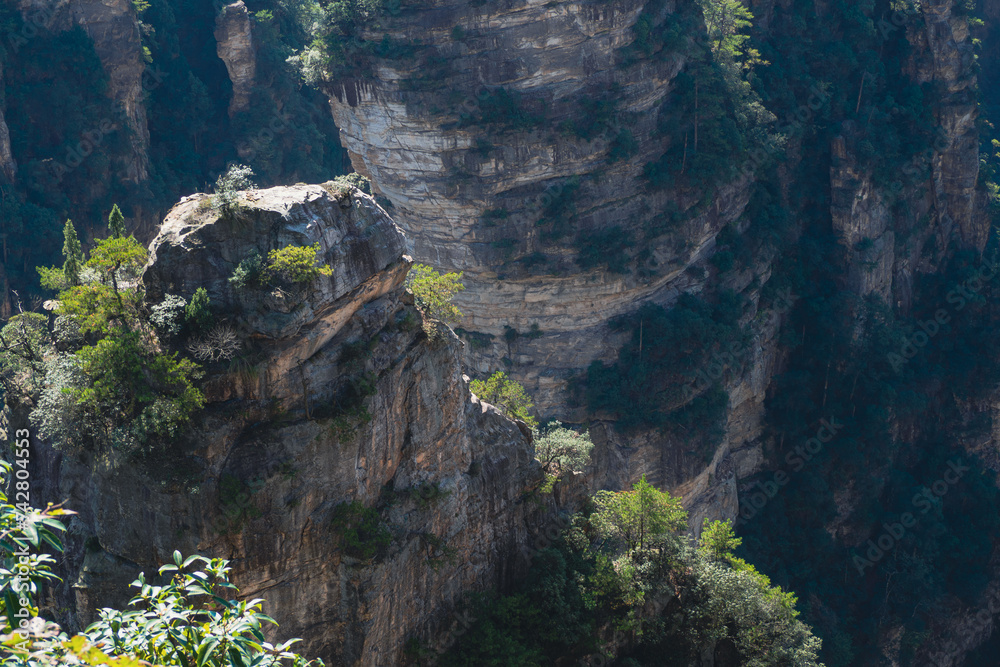 Awesome view of natural quartz sandstone pillars of the Tianzi Mountains (Avatar Mountains)