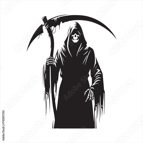 Halloween Grim Reaper Silhouette Masterpieces - Artfully Weaving the Dark Narrative of the Night with a Haunting Figure
