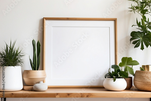 Mockup frame close up in living room interior, 3d render  © CraftStoreLab