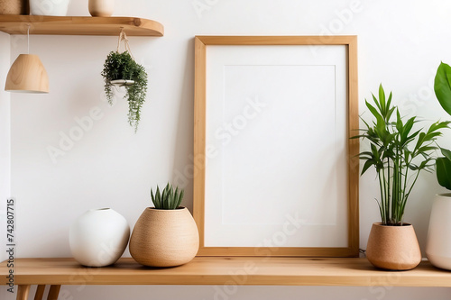 Mockup frame close up in living room interior, 3d render  © CraftStoreLab