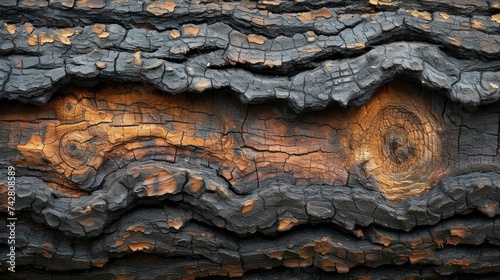 Charred Tree Bark Texture Showcasing Effects of Fire on Forest Flora