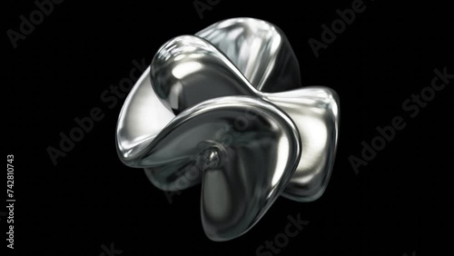 Realistic looping 3D animation of the abstract morphing textured silver metal form rendered in UHD with alpha matte