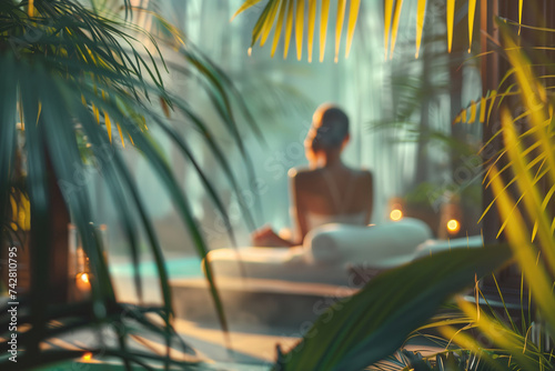 Concept of wellness and bodycare at luxury green spa hotel, soft and selective focus
