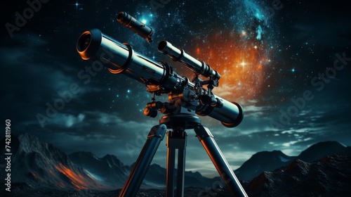Telescope on Tripod Observing Sky