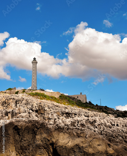 Punta Meliso and the lighthouse of Santa Maria di Leuca built in 1864, 47 meters high, the second tallest in Europe Italy photo