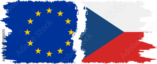Czech and European Union grunge flags connection vector