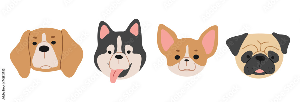 Dog Heads 2 cute on a white background, vector illustration.
Dog Heads 2 cute on a white background, vector illustration.