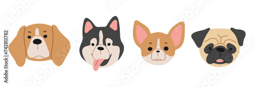 Dog Heads 2 cute on a white background, vector illustration. 