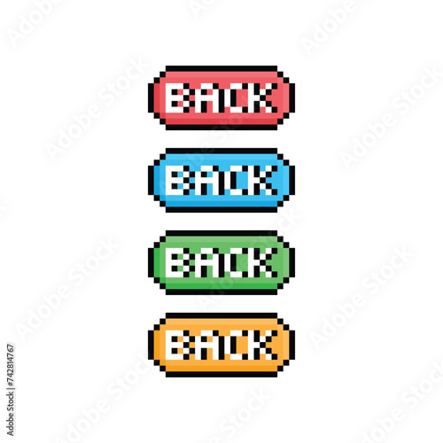 back button 8 bit text back Pixel art 8-bit for game 