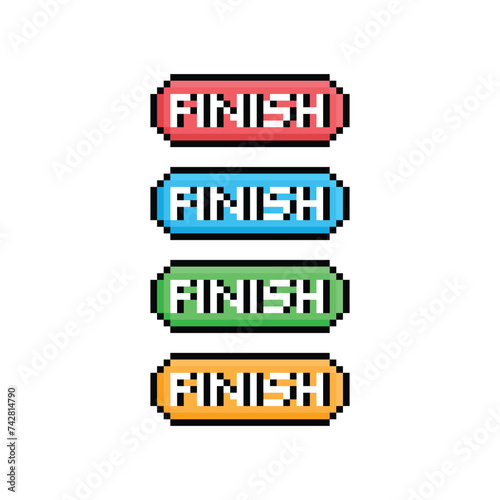 finish button 8 bit text finish Pixel art 8-bit for game 