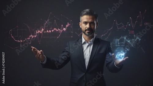 businessman drawing a graph