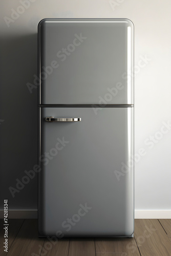 Gray stylish refrigerator in a domestic setting. Generative AI