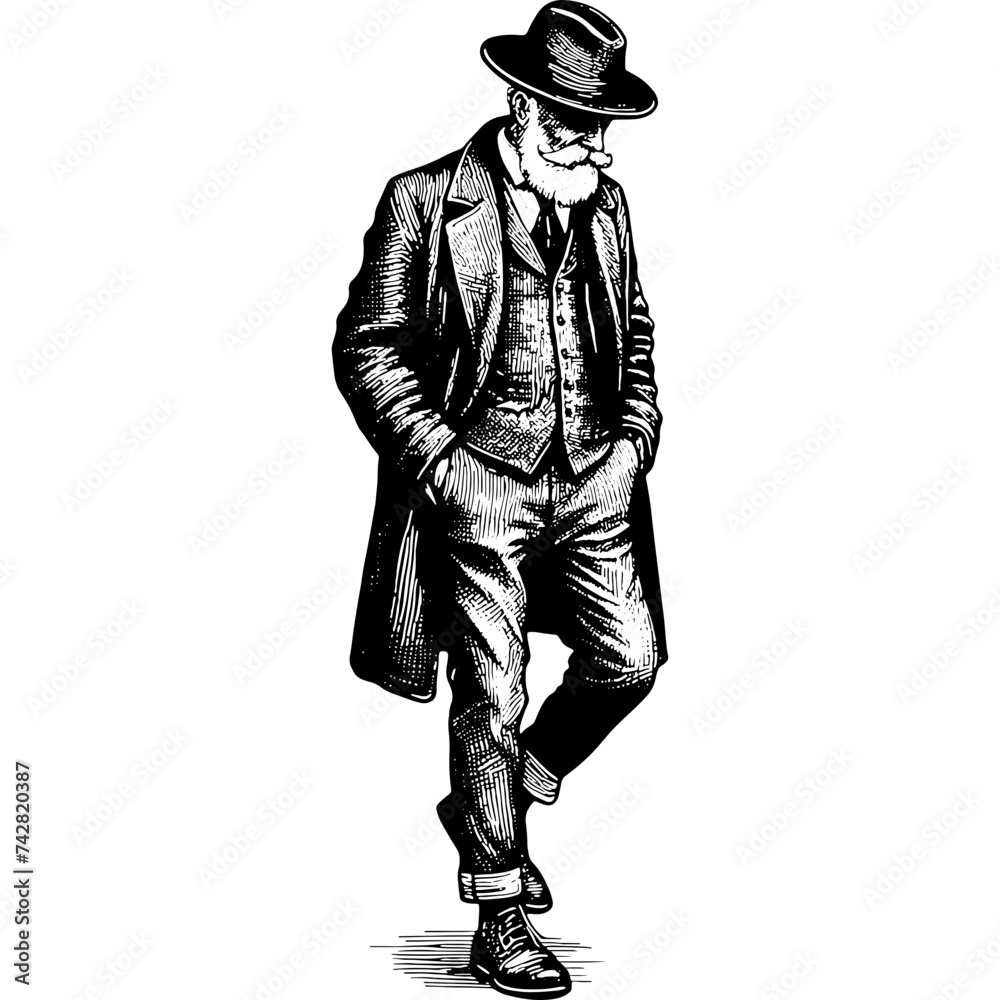 Walking Old Man With Hands In His Pockets Walking Old Man With Hands In His Pockets