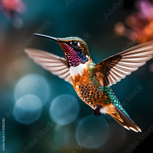 Close-up of a hummingbird in mid-flight. © Cao