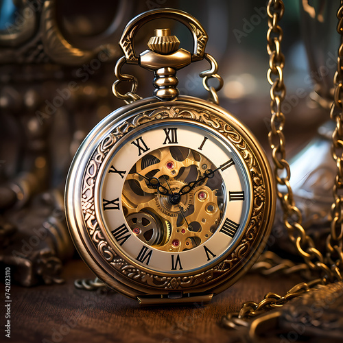 Close-up of an old-fashioned pocket watch.